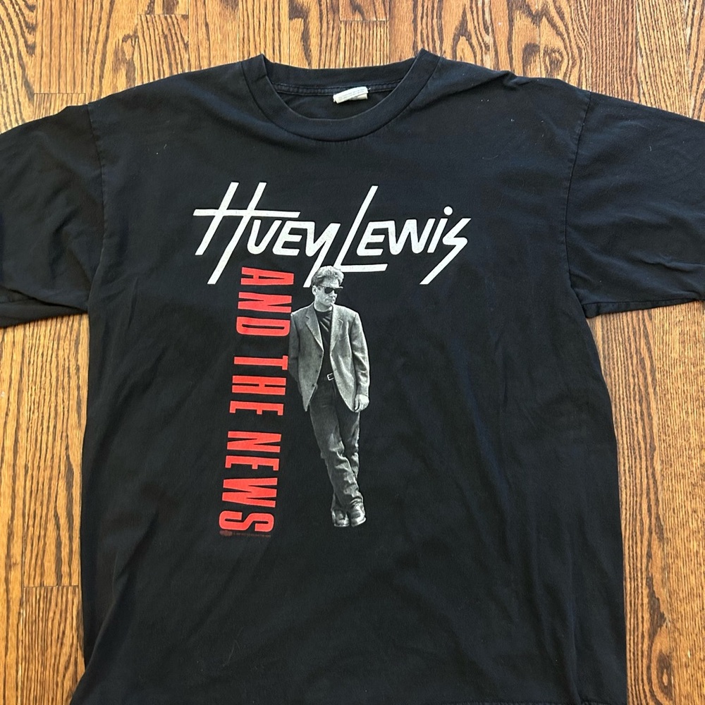 1980s Huey Lewis Promo T Shirt Black Vintage Oneida Tag Size XL Men’s Rare 80s